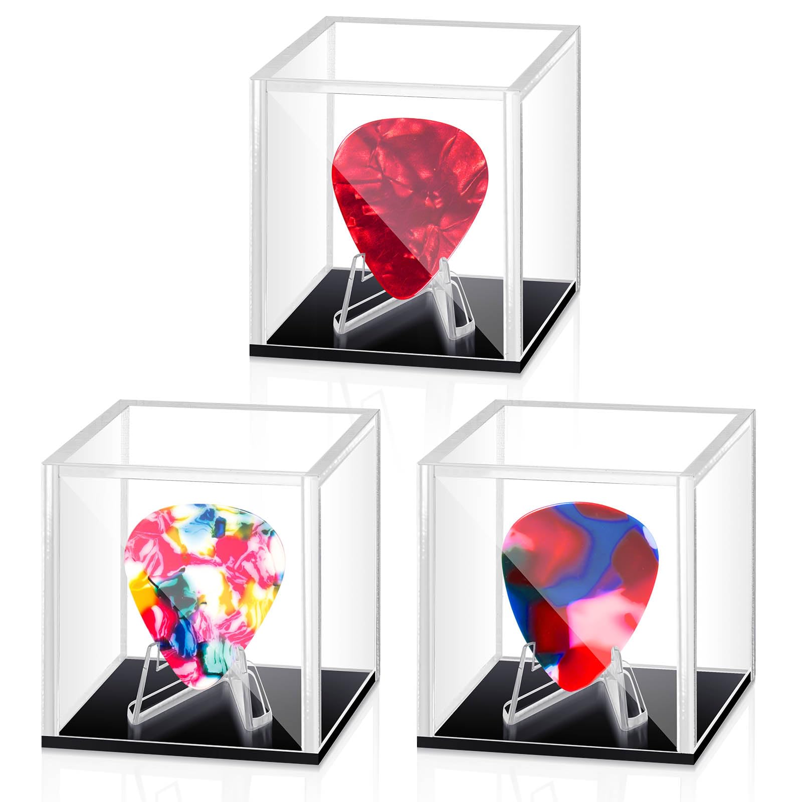 Doublefill 3 Pcs Acrylic Guitar Pick Display Box Case Guitar Pick Holder Guitar Pick Display Clear Guitar Pick Box For Any Colle