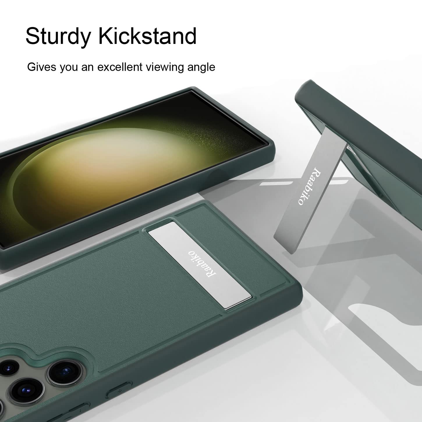 Raabiko Kickstand Case Compatible with Samsung Galaxy S23 Ultra Polycarbonate Green