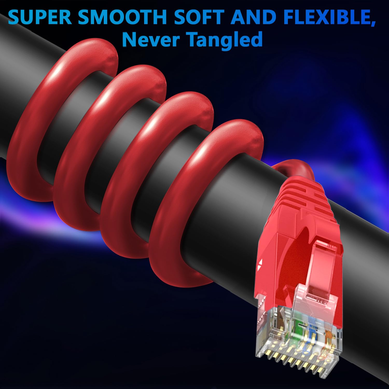 Adoreen Cat 6 Ethernet Cable 25 Ft Red, High Speed Long Internet Network Cable(6 Colors To Select) Soft Flexible Sturdy, Poe, Rj45 Cat 5 5E Patch Cable Cord, Tangle Free Tight Connection+15 Ties