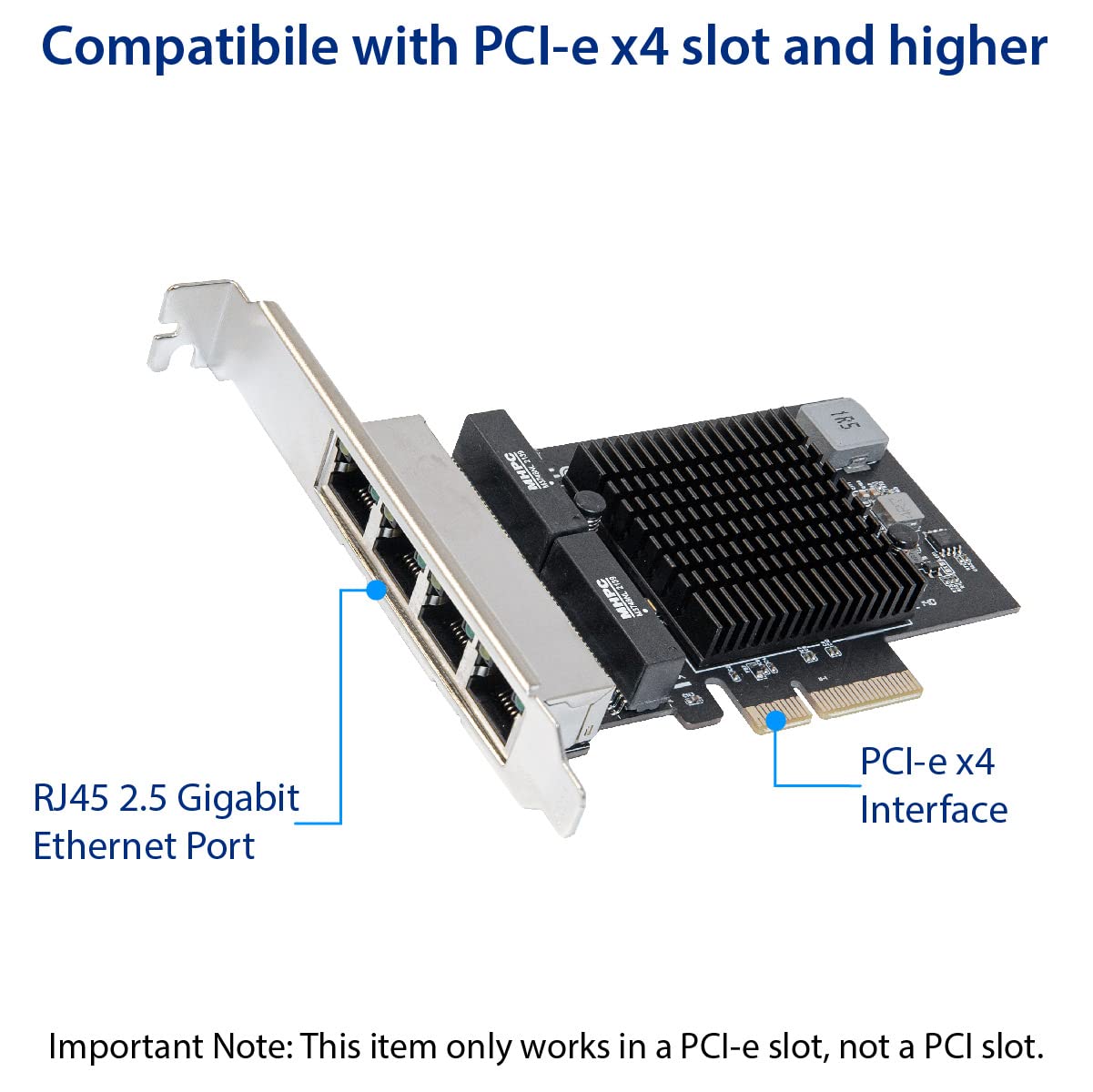 Io Crest Quad 2.5 Gigabit Ethernet Pci Express Pci E Network Interface Card 10/100/1000/25000 Mbps Rj45 Lan Realtek Rtl8125 Chip