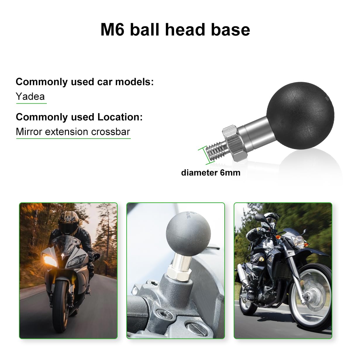 Fanaue M6 02 Aluminum 1'' Ball Head Adapter With M6X1.0 Threaded Post For Ram Mounts B Size Double Socket Arm & Bike Motorcycle