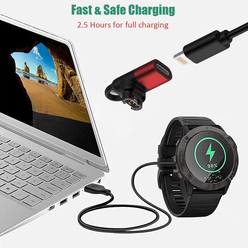 Garmin Watch Charger To 8 Pin Adapter 90 Degrees, Compatible With Garmin Fenix 7/7S/7X/6S/6/6X/5S/5/5X, Instinct 1/2/2S/Tide/Tactical, Forerunner, Vivomove,Vivoactive,Venu Series And More