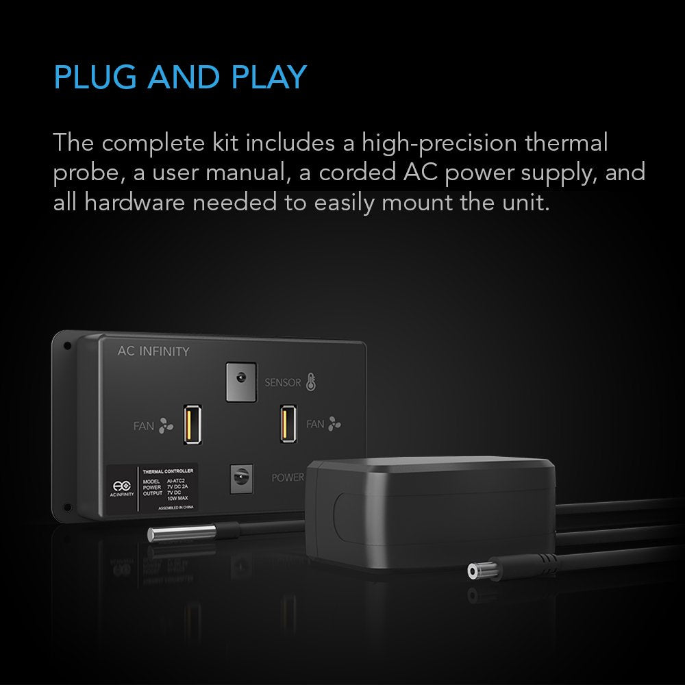 Ac Infinity Controller 2, Fan Thermostat And Speed Controller, Controls Airplate, Multifan, Usb Fans And Devices, For Av Cabinet