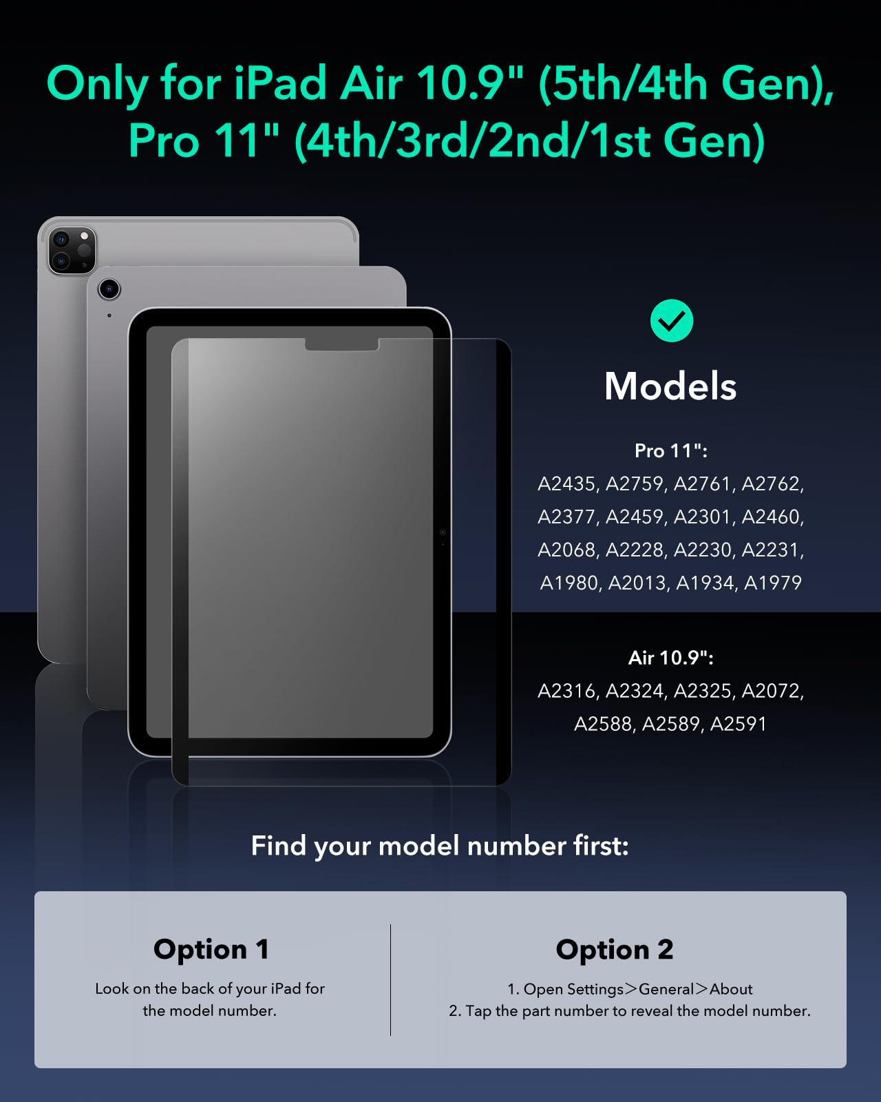 ESR 2 Pack Magnetic Paper-Feel Screen Protector for iPad Air 5/4 & Pro 11 (2018-2022) - Matte Finish, Detachable & Reusable