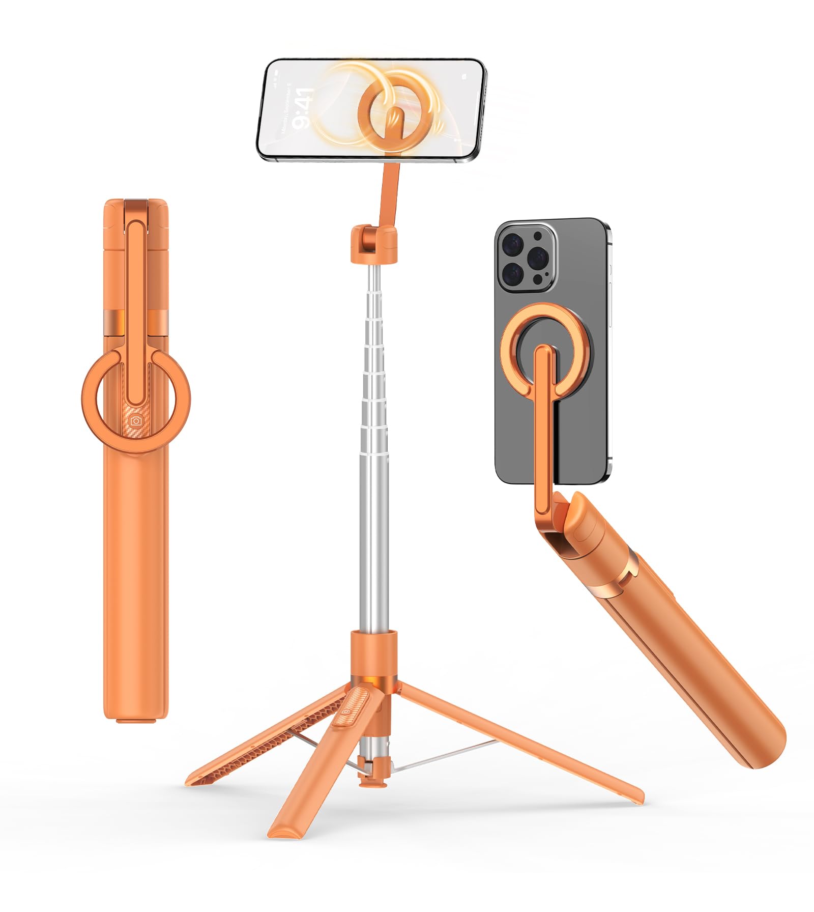 TONEOF 68 Magnetic Selfie Stick Tripod with Aluminum Strong Magnetic Holder for Magsafe, 360 Rotatable Travel Phone Tripod Stand