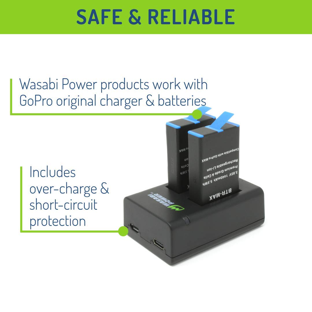 Wasabi Power Replacement For Gopro Max Battery (2 Pack) And Usb Dual Charger Compatible With Gopro Acdbd 001, Acbat 001 (Fully C