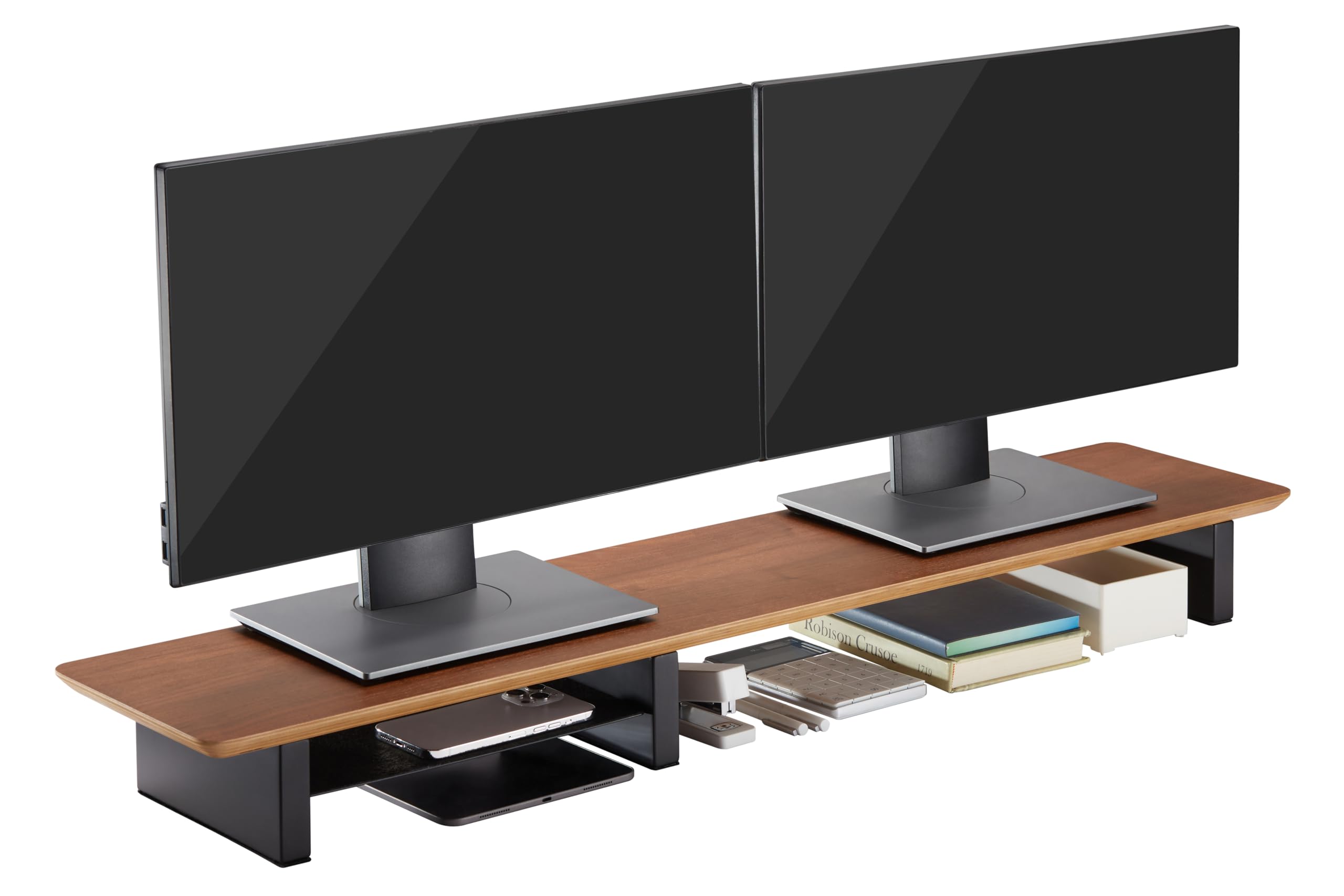 IVE Design Walnut Monitor Stand for Desk - Large 44 Inch Wood Shelf for 2 Monitors