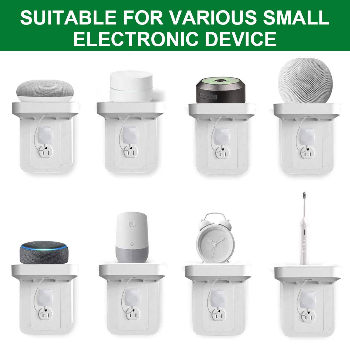 Beliefluo Outlet Shelf Holder, Bathroom Decor With Built In Cable Management,A Space Saving Solution For Homepod Mini,Google Home/Echo/Smart Speakers/Electric Toothbrush/Cell Phone (Standard)