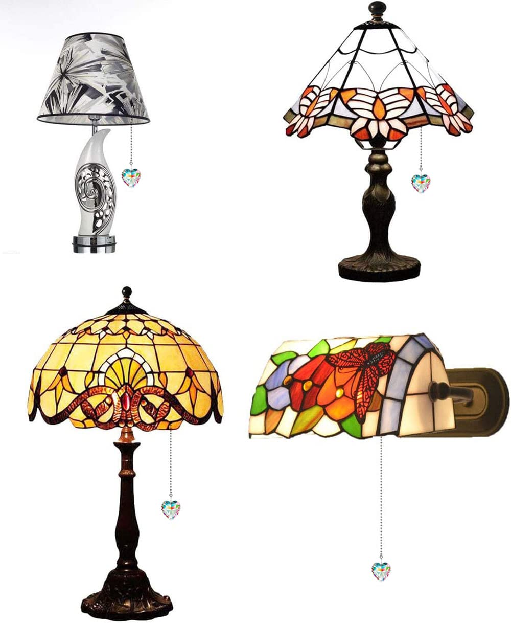 Hyamass 2Pcs Crystal Heart Prisms Pendant Ceiling Fan Pull Chain Extender With Ball Chain Connector (Ab Color)