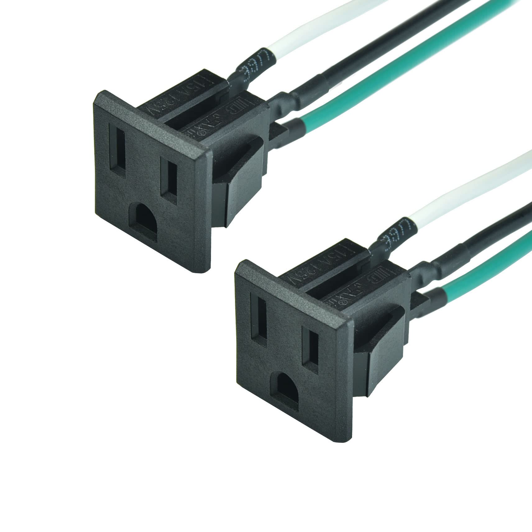 2Pcs 15A 125V Ac Panel Mount Outlet Industrial Plug Female Connectors Adapter With 14Awg Connection Line,3 Pins Us Power Socket