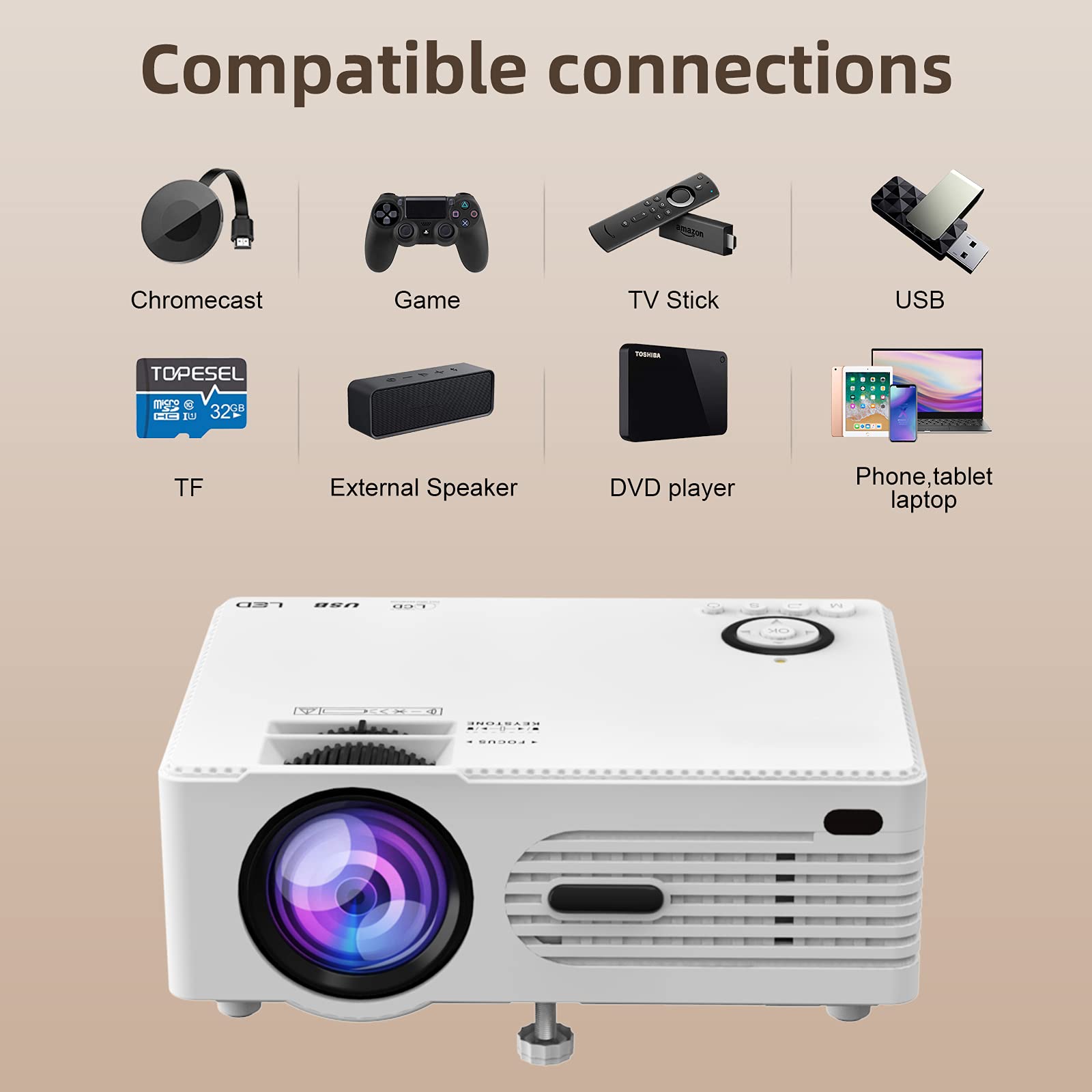 Moseco 2022 Upgraded 7500Lumens Mini Projector, Full Hd 1080P & 200'' Display Supported, Portable Movie Projector Compatible Wit