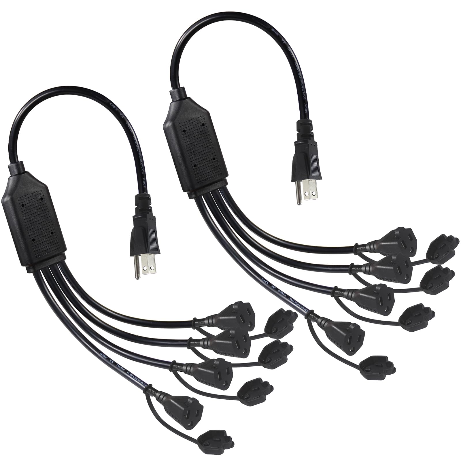 [2Pack] 1.5Ft 4 Way Power Extension Cord Splitter   1 To 4 Outlet Splitter Short Power Cable, Black Svt 16 Awg Indoor 3 Prong Ex