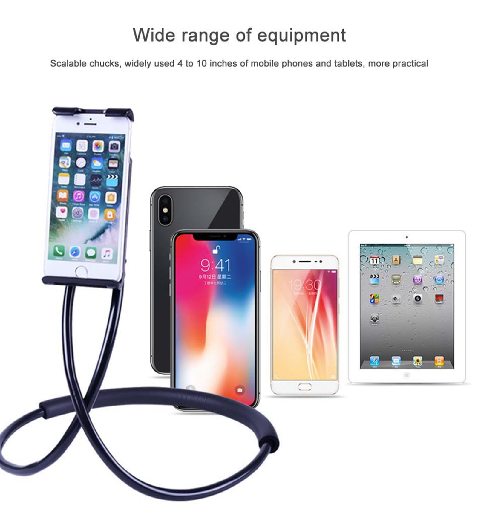 Qkonkgns Lazy Cell Phone Holder, Universal Cell Phone Holder For Smart Mobile Phone,Hanging On Neck Cell Phone Mount Holder,Blac