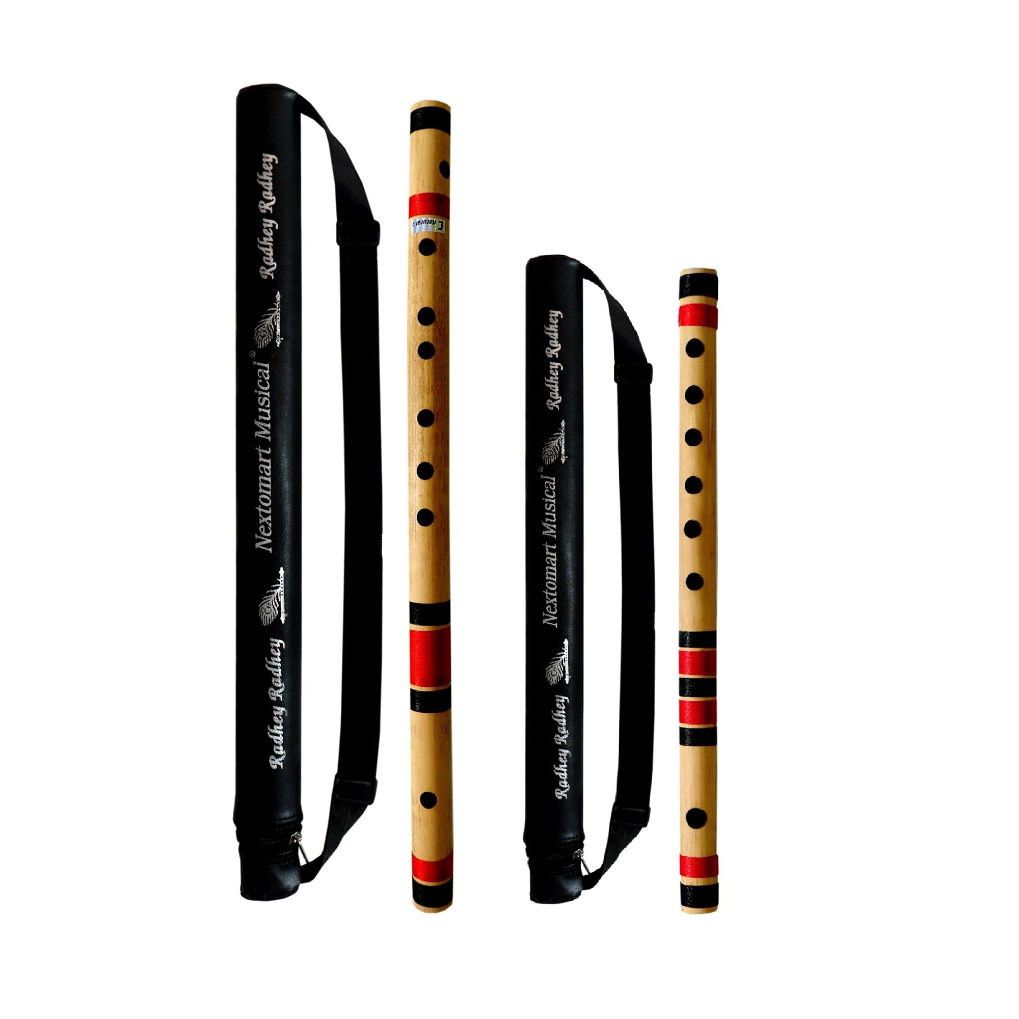 Nextomart Musical Combo Flutes C Natural 7 Hole (19 Inch) & C Scale 6 Hole (14 Inch) Bamboo Flute Bansuri With Flute Carry Bag F