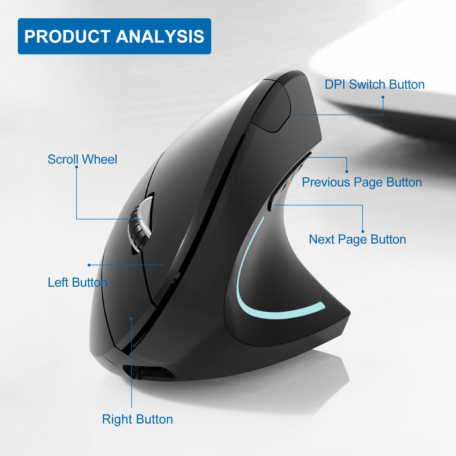 Totaiden Bluetooth Mouse,Type C And Usb 2.4G Wireless Vertical Mouse Rechargeable Ergonomic Mouse, 800/1200 /1600 Dpi, 5 Buttons