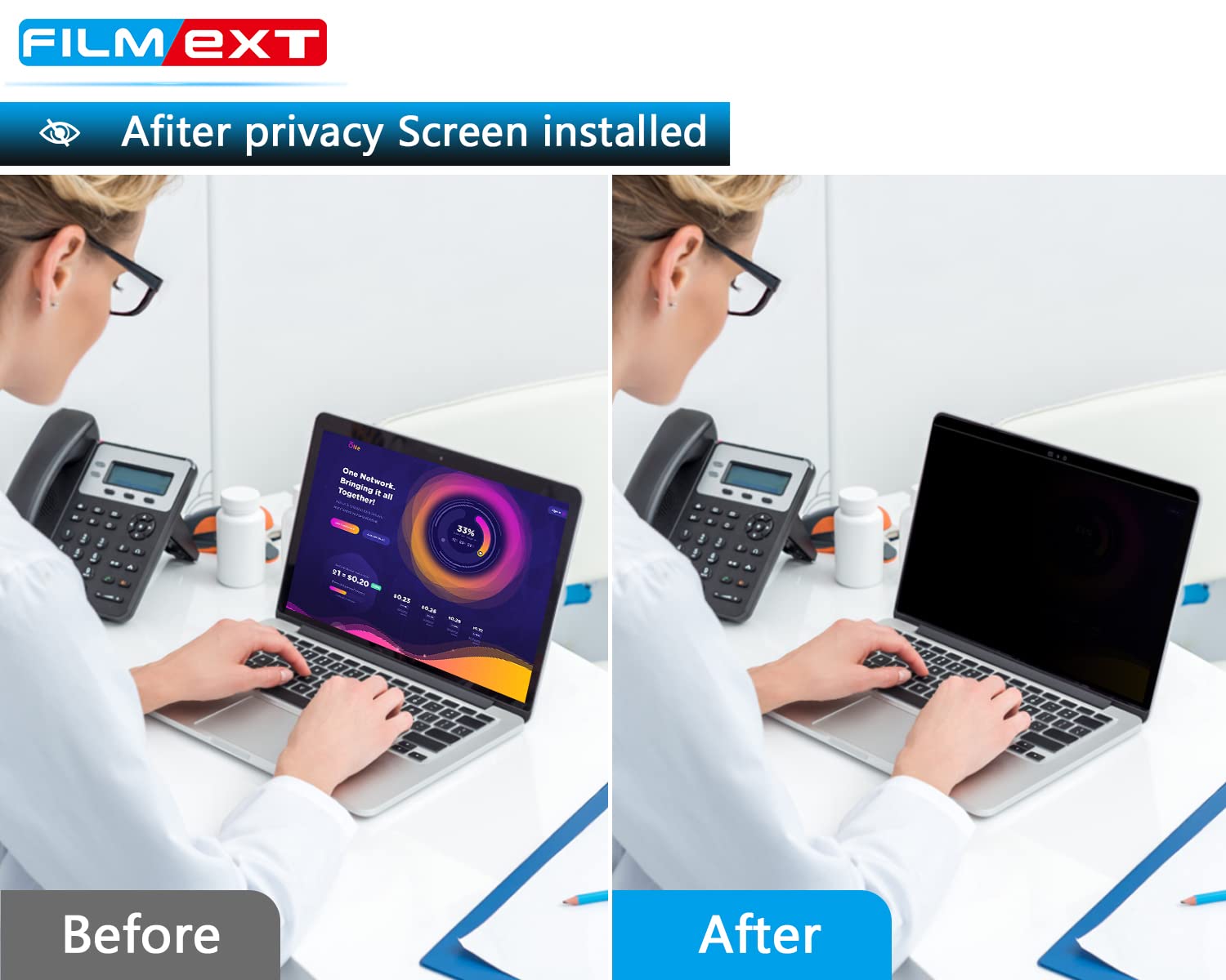 Filmext Privacy Screen Macbook Air 15.3 Inch M2 Chip 2023 Model A2941, Removable Anti Blue Light Glare Filter Privacy Screen Pro