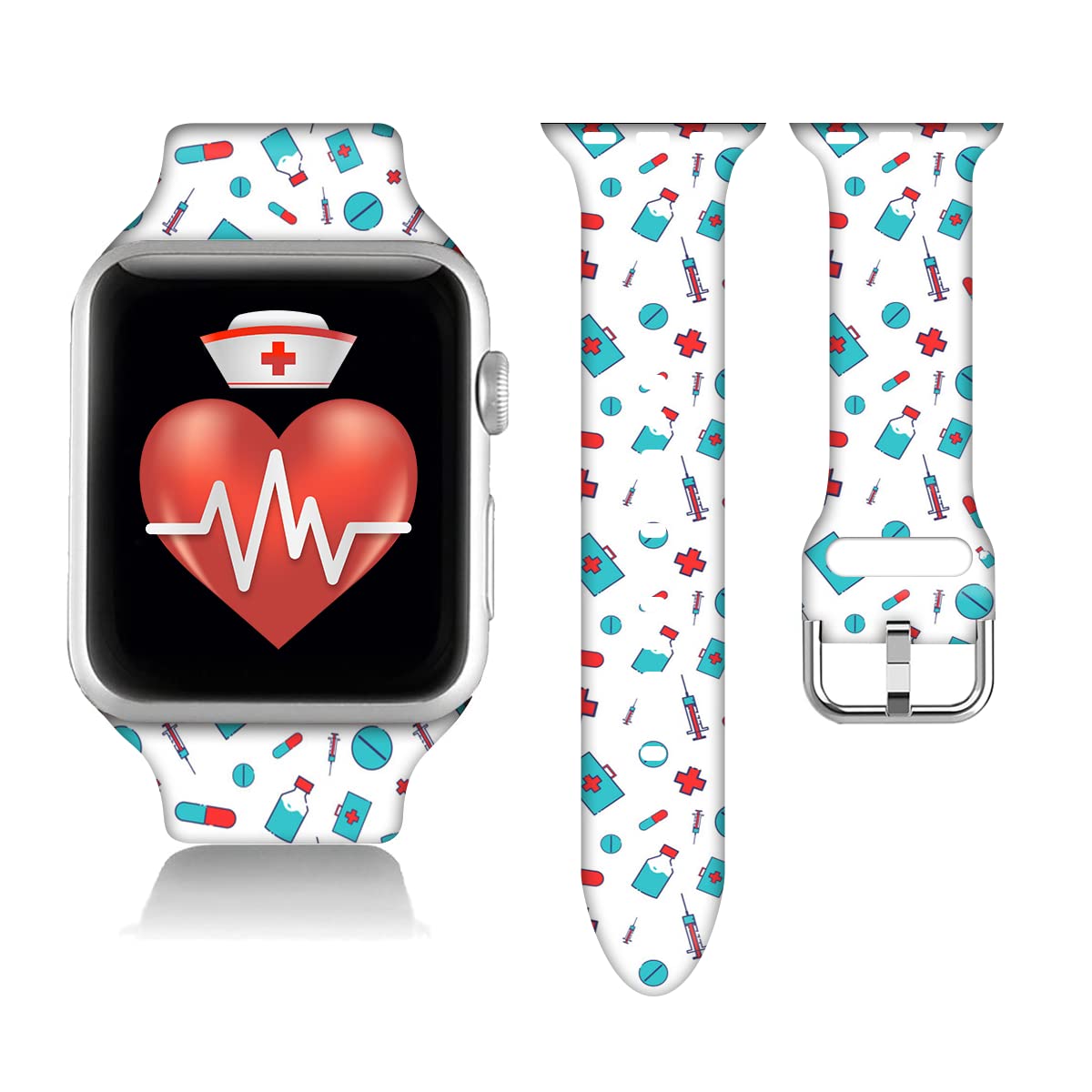 Compatible With Nurse Icons Apple Watch 38/40/41/42/44/45Mm For Women Men,Soft Silicone Nurse Doctor Printed Replacement Wristba