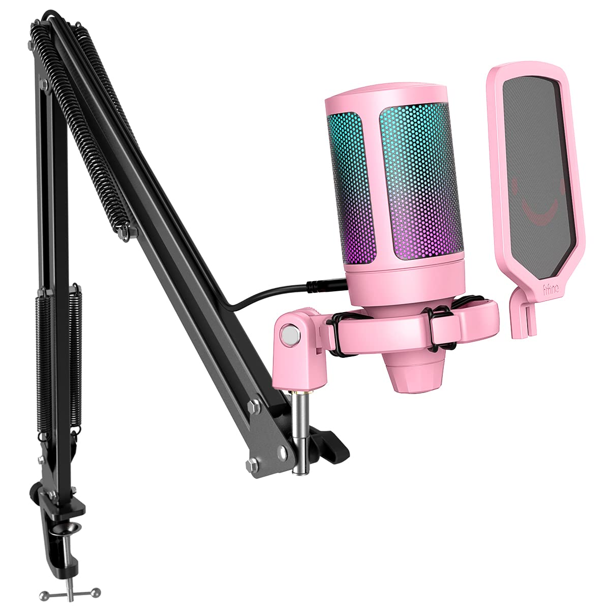 Fifine Gaming Usb Microphone Kit, Pc Streaming Recording Computer Rgb Microphone Set For Podcasting, Singing, Youtube, Condenser