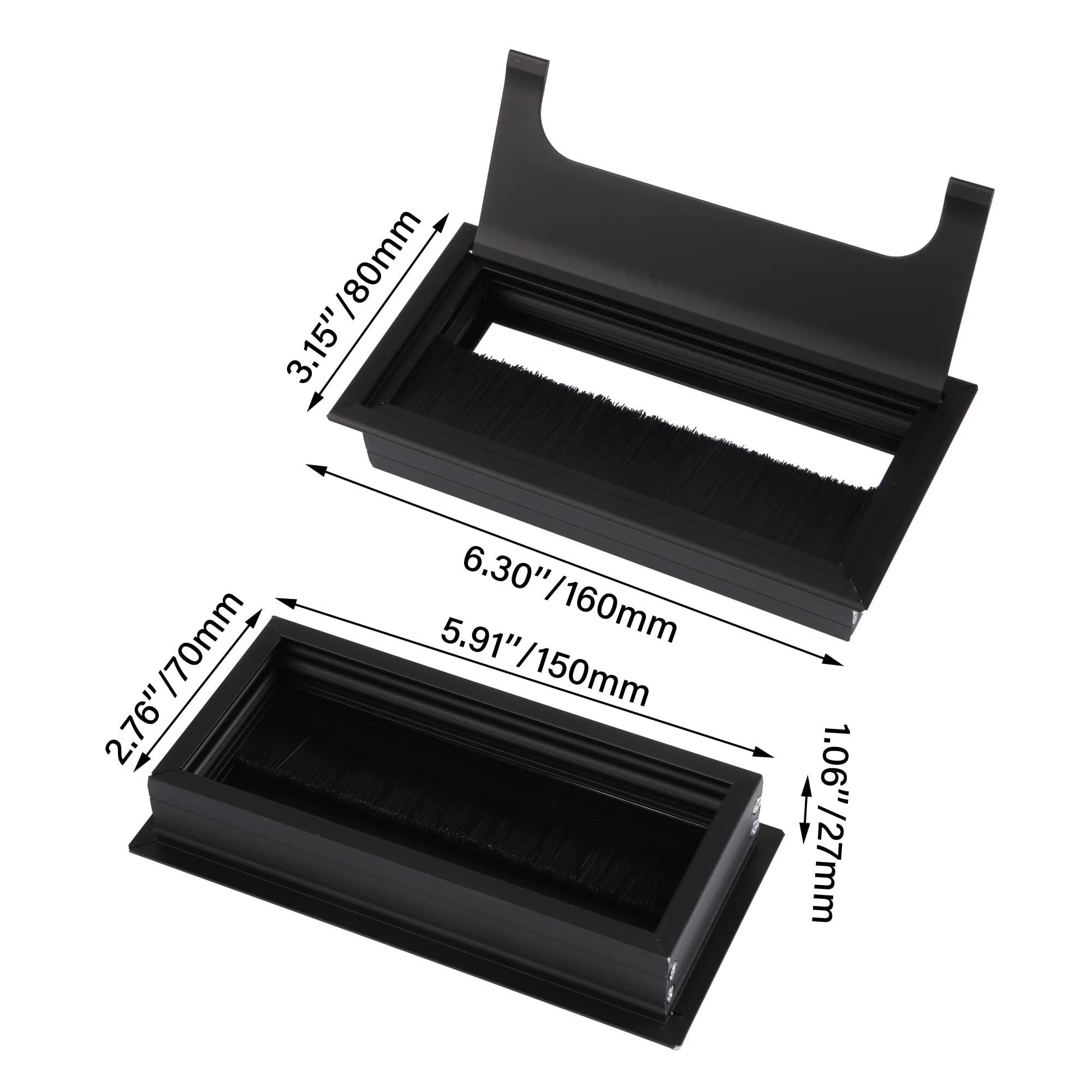 Bqlzr 16Cm Black Aluminum Alloy Table Desk Rectangle Wire Cable Grommet Hole Cover Outlet Port With Black Brush