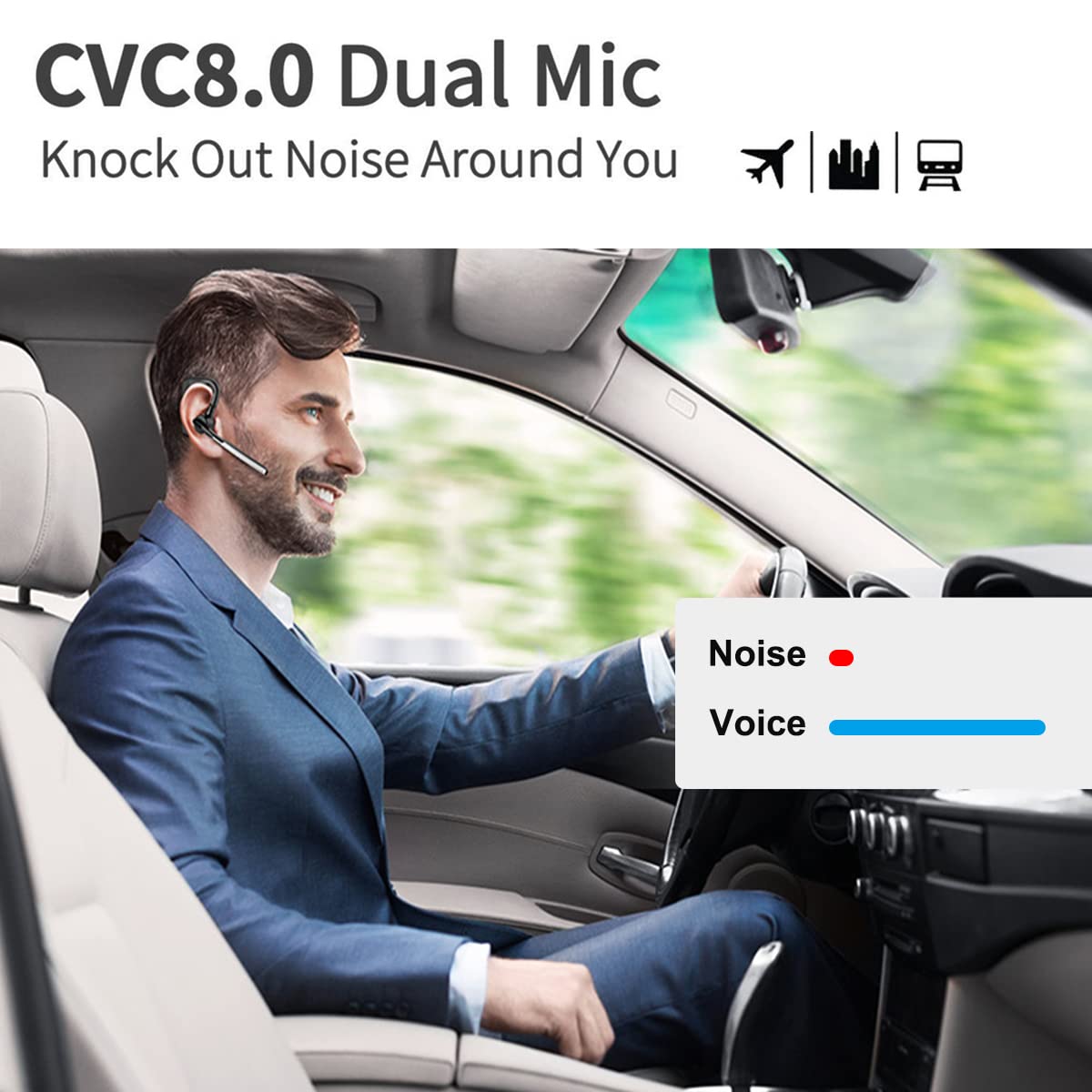 Conambo Bluetooth Headset V5.1, 16 Hrs Hd Talktime Cvc8.0 Dual Mic Noise Cancelling Hands Free Bluetooth Earpiece For Cell Phone Iphone Android Driving Business Office