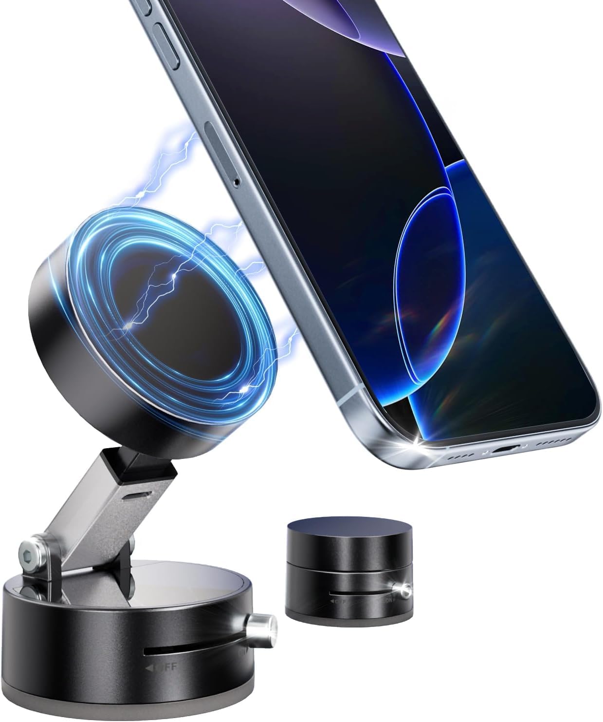 Ueemee Foldable Vacuum Magnetic Car Phone Holder For Magsafe, 360 Rotatable Suction Phone Mount, Strong Suction Cup (A3)