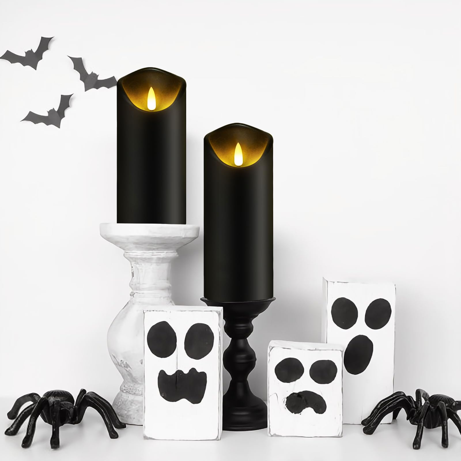 Mumchasi Black Flameless Candles, Battery Operated Candles With Remote Timer, 5 Pcs Flickering Black Led Candles, Electric Pilla
