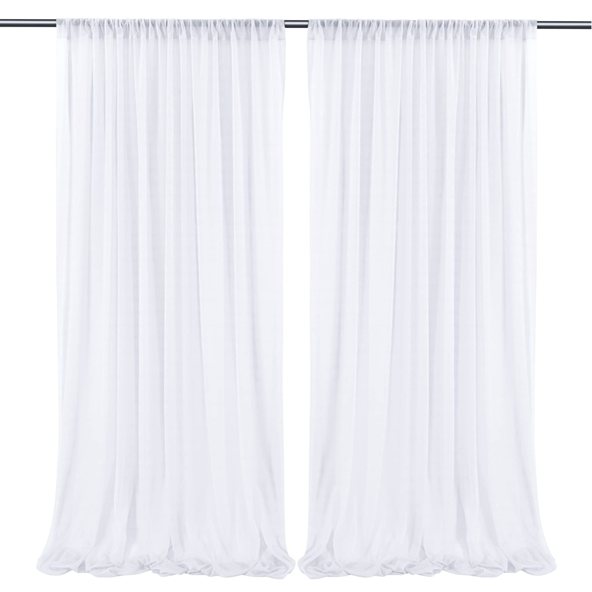 10Ft X 10Ft White Chiffon Backdrop Curtains, Wrinkle Free Sheer Chiffon Fabric Curtain Drapes For Wedding Ceremony Arch Party St