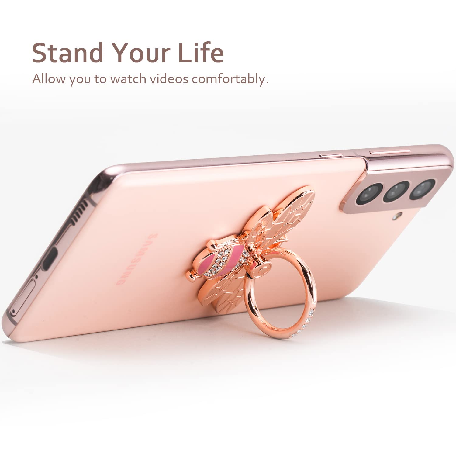 Allengel Cute Bee Phone Ring Grip Holder, Bling Phone Ring Holder Finger Kickstand Grip Compatible With Iphone And Android Phone