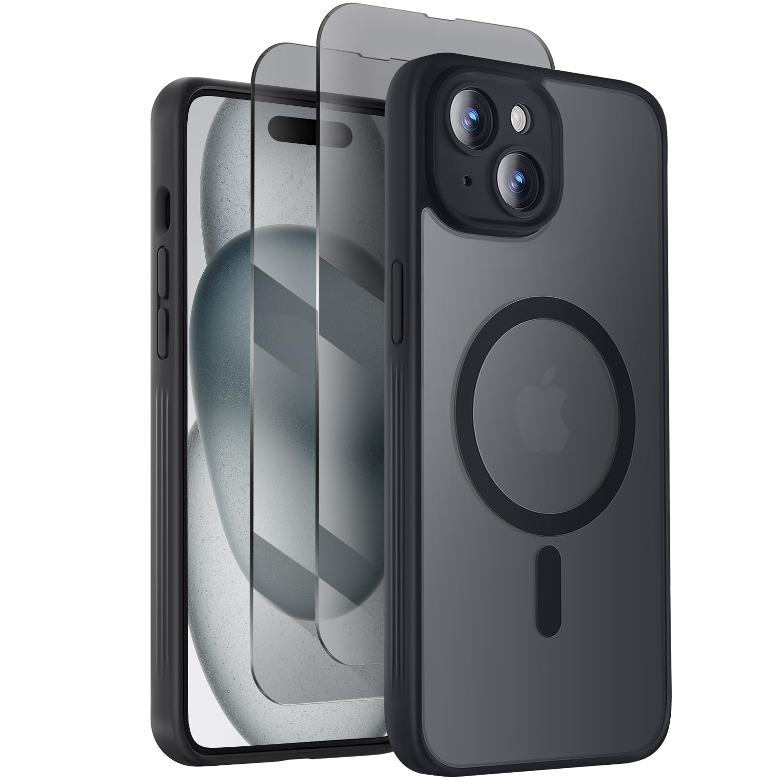 Symcele Designed for iPhone 15 Plus Case, Compatible with MagSafe, with Privacy Screen Protectors X2, [Camera Protection] [15FT 