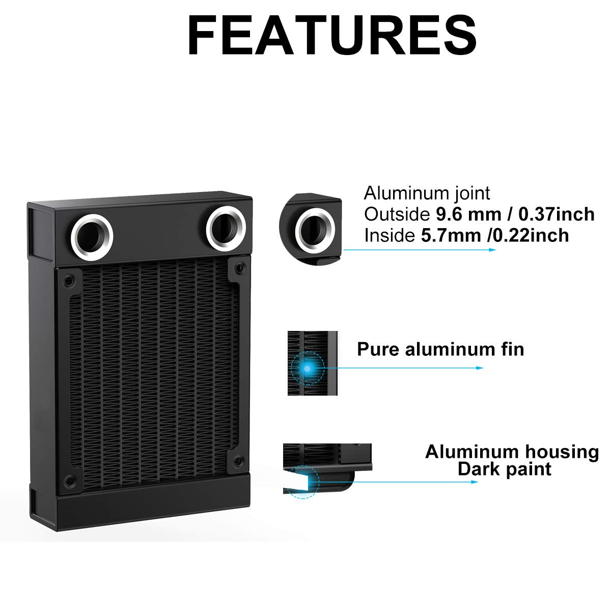 Clyxgs Water Cooling Radiator, 12 Pipe G1/4 Thread Heat Row Radiator 8 Pipe Aluminum Heat Exchanger Radiator For Pc Cpu Computer