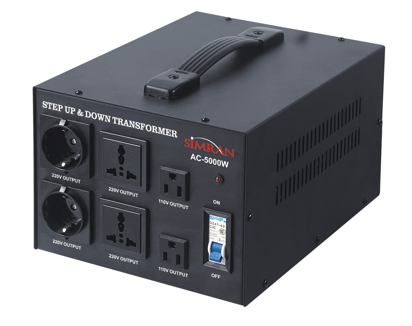 Simran Ac 5000 Step Up/Down Voltage Transformer Power Converter For Conversion Between 110 Volt And 220 Volts With Circuit Breaker, Ce Certified, 5000 Watts, Black