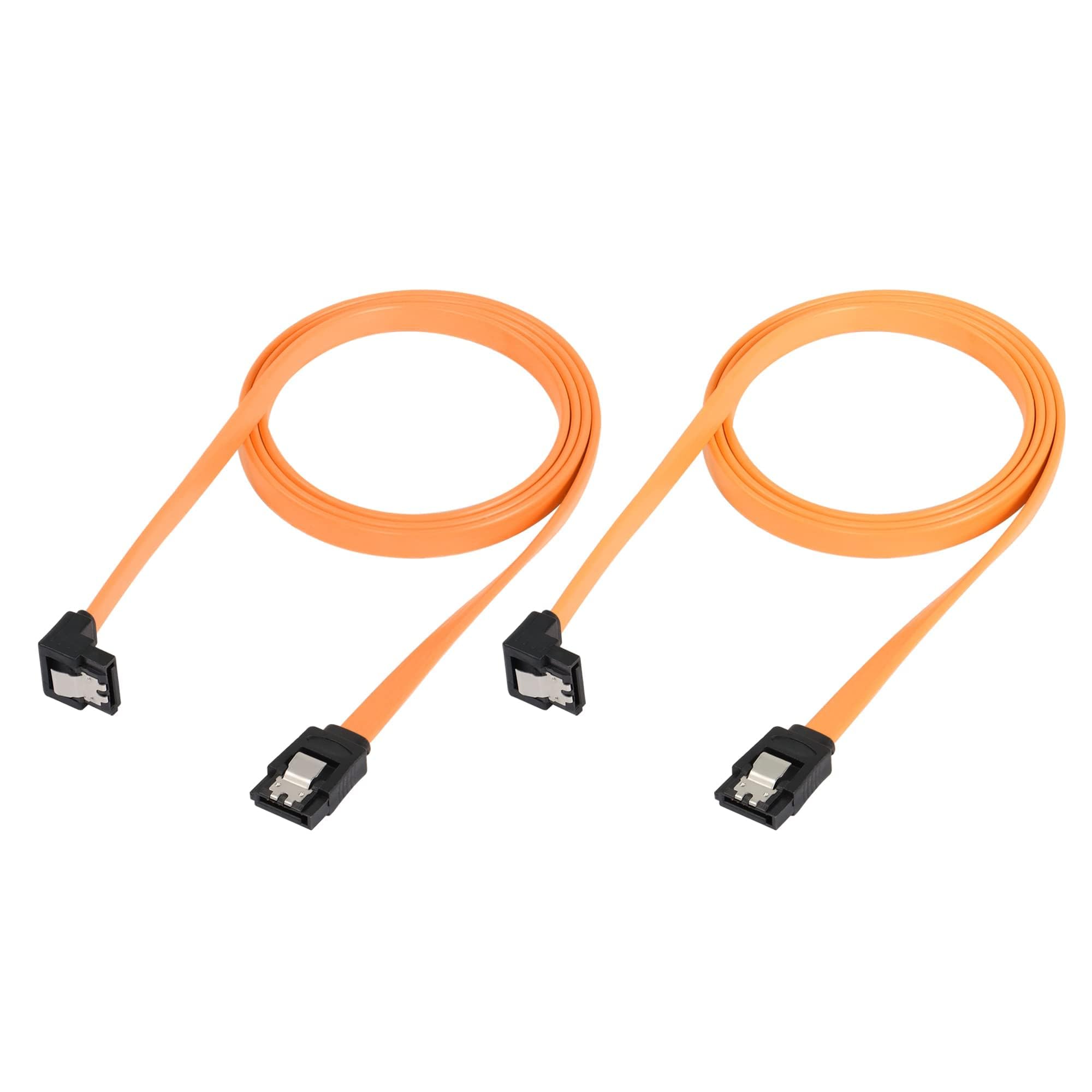 Qianrenon Sata Iii Cable, 39.37 Inch 90 Degree Hard Drive Sata Data Cable With Locking Latch, 6.0 Gbps Right Angle Solid Hard Drive Sata 3.0 Cable For Sata Hdd, Ssd, Cd Driver, Yellow(2 Packs)