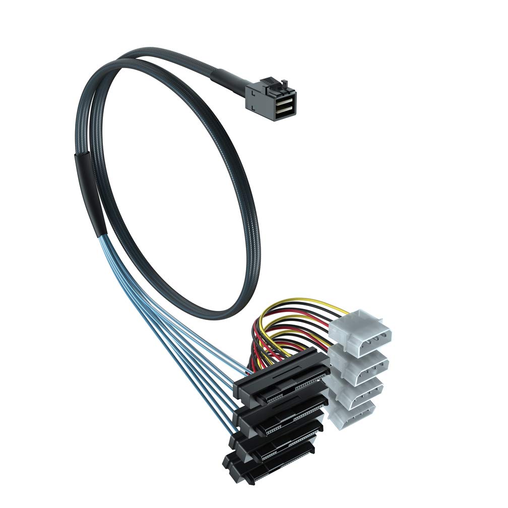 H!Fiber.Com Internal Mini Sas Sff 8643 To 4X Sff 8482 Cable, 12Gb/S Mini Sas Hd Sff 8643 To 29 Pin Sas Sff 8482, With Ide Molex