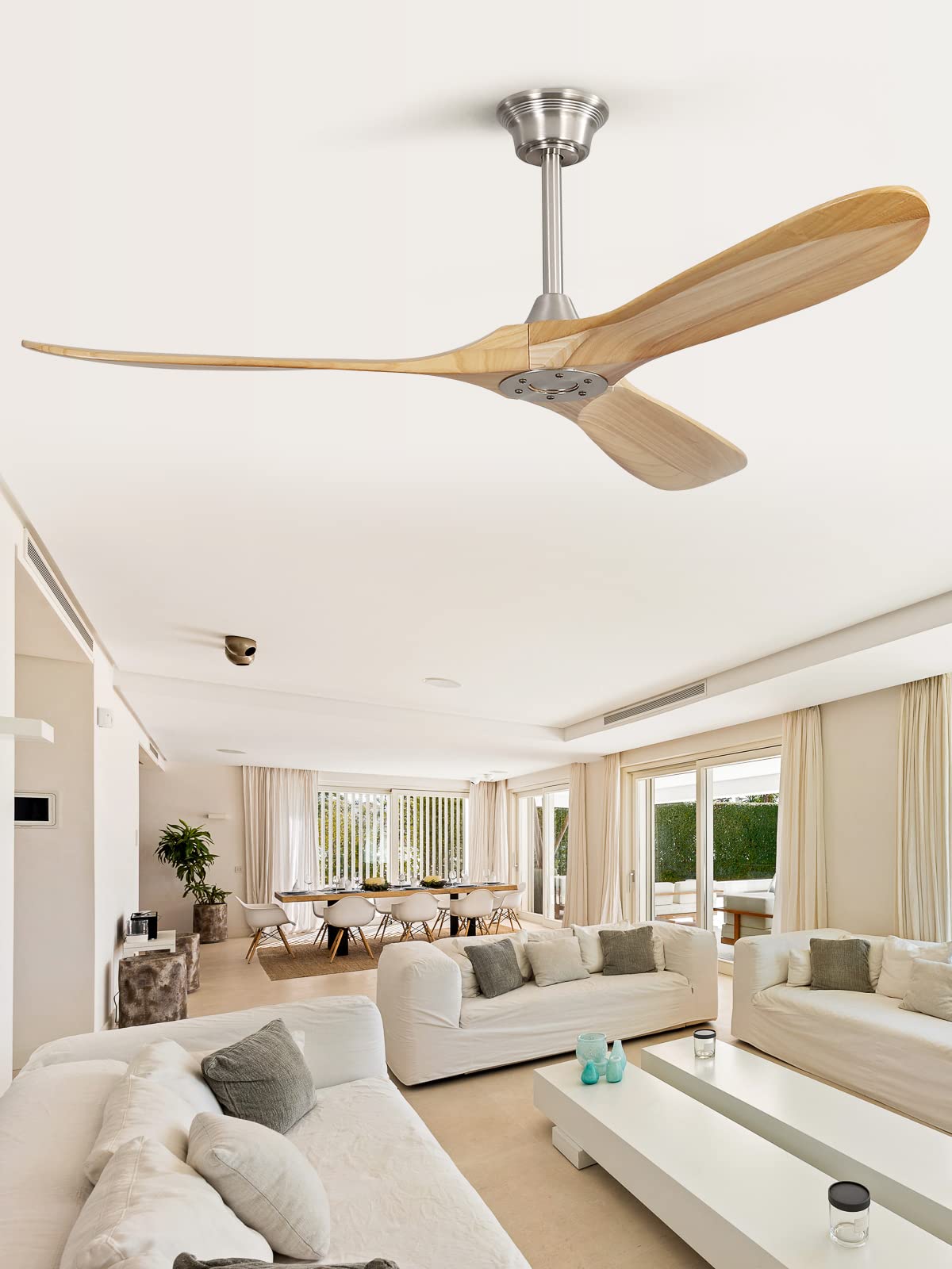 Sofucor Ceiling Fan Without Lights, 60 Inch Low Profile Flush Mount Mordern Ceiling Fan with Remote for Indoor Farmhouse Bedroom