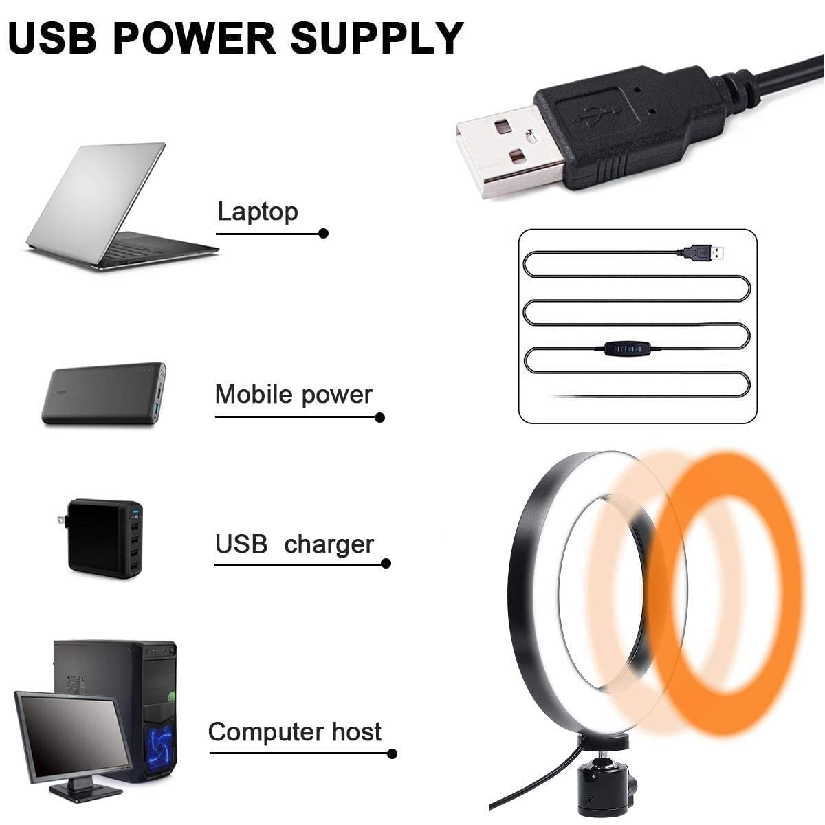 Workbench Light, Desk Ring Light With Swivel Clamp Arm,8'' Usb Ring Light For Reading,Craft,Makeup,Youtube,Live Streaming,Study,