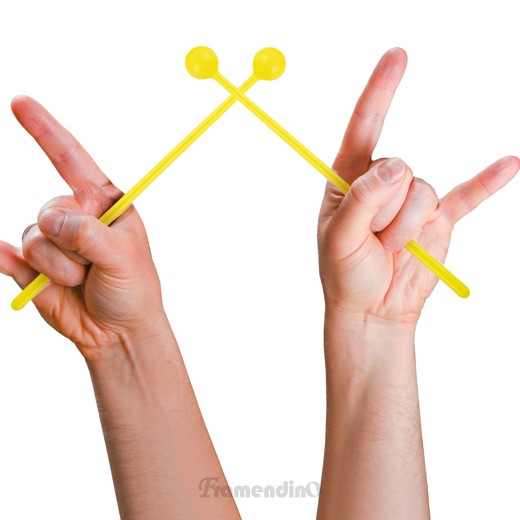 Framendino, 10 Pack Plastic Bell Mallets Solid Drum Percussion Sticks Hammer For Drum Chime Xylophone Yellow