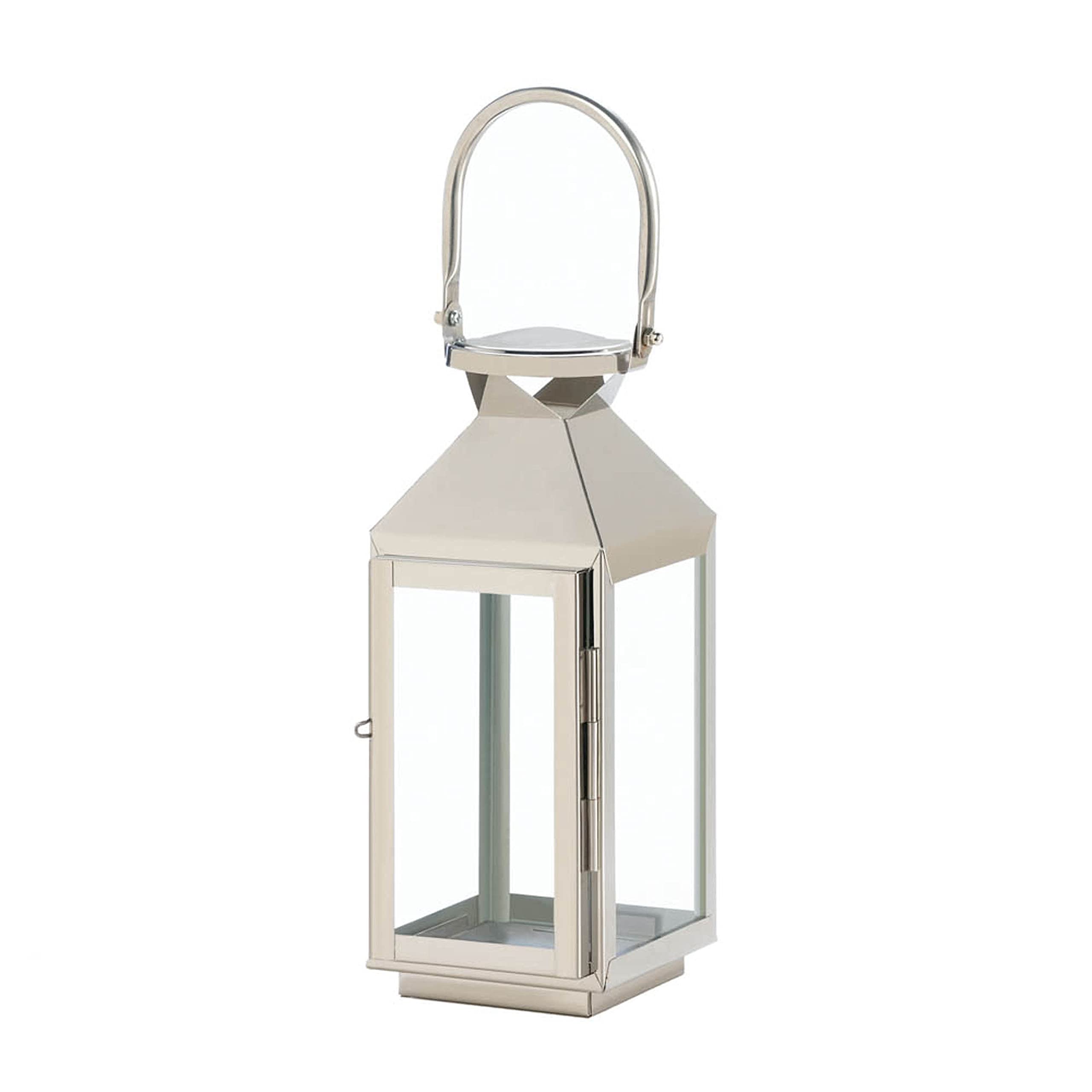 Zings & Thingz Manhattan Hanging Cable Candle Holder Lantern, Decorative Light Home Decor, 10 Tall, Stainless Steel