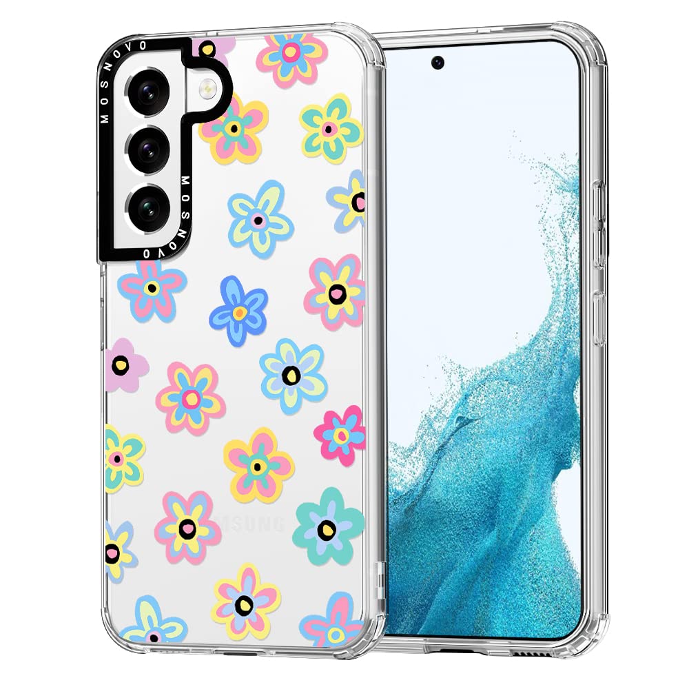 Mosnovo Galaxy S22 Case, Groovy Flowers Floral Women Girls Clear Design Transparent Plastic Hard Back Case With Tpu Bumper Prote