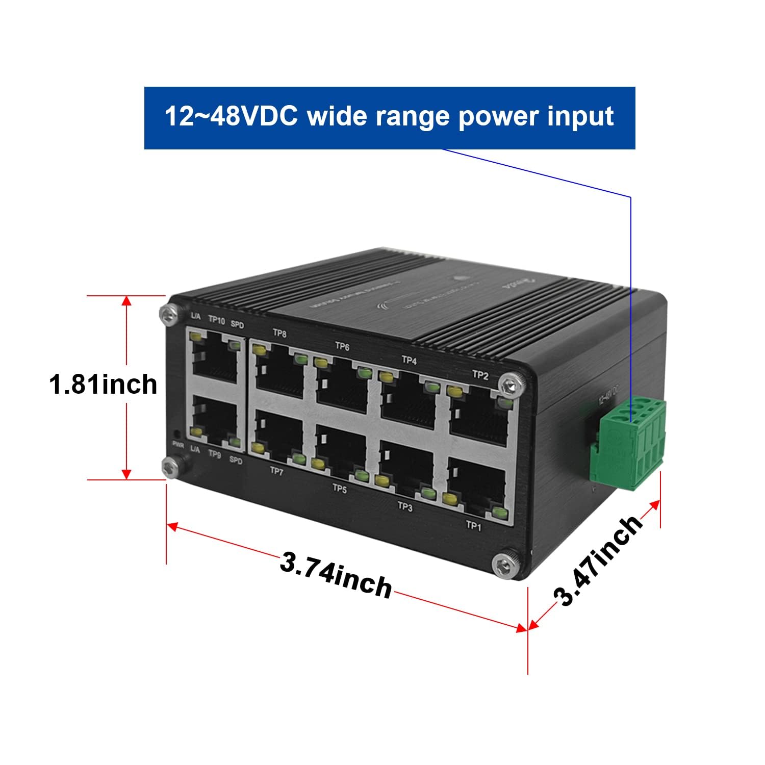 Hardened Industrial Gigabit Compact Ethernet Switch 10 Port 10/100/1000Base T Rj45 With Auto Mdi/Mdi X Function 10/100Mbps Half/