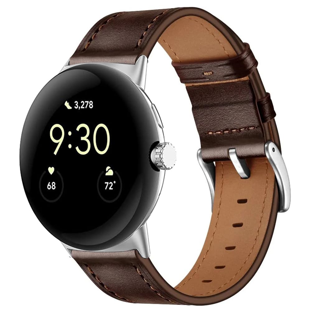 Apawband Leather Bands Compatible for Google Pixel Watch 4/3 45mm Leather for Men, Wristband Adjustable Clasp Strap for Google P
