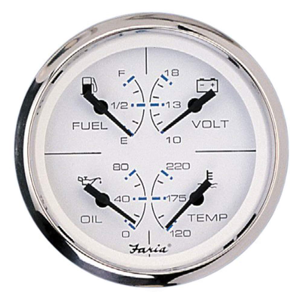 Faria Beede 33851 Chesapeake Stainless Steel Multifunction Fuel Level/Oil PSI (80 PSI)/Water Temp (100-250F)/Voltmeter (10-16 VD