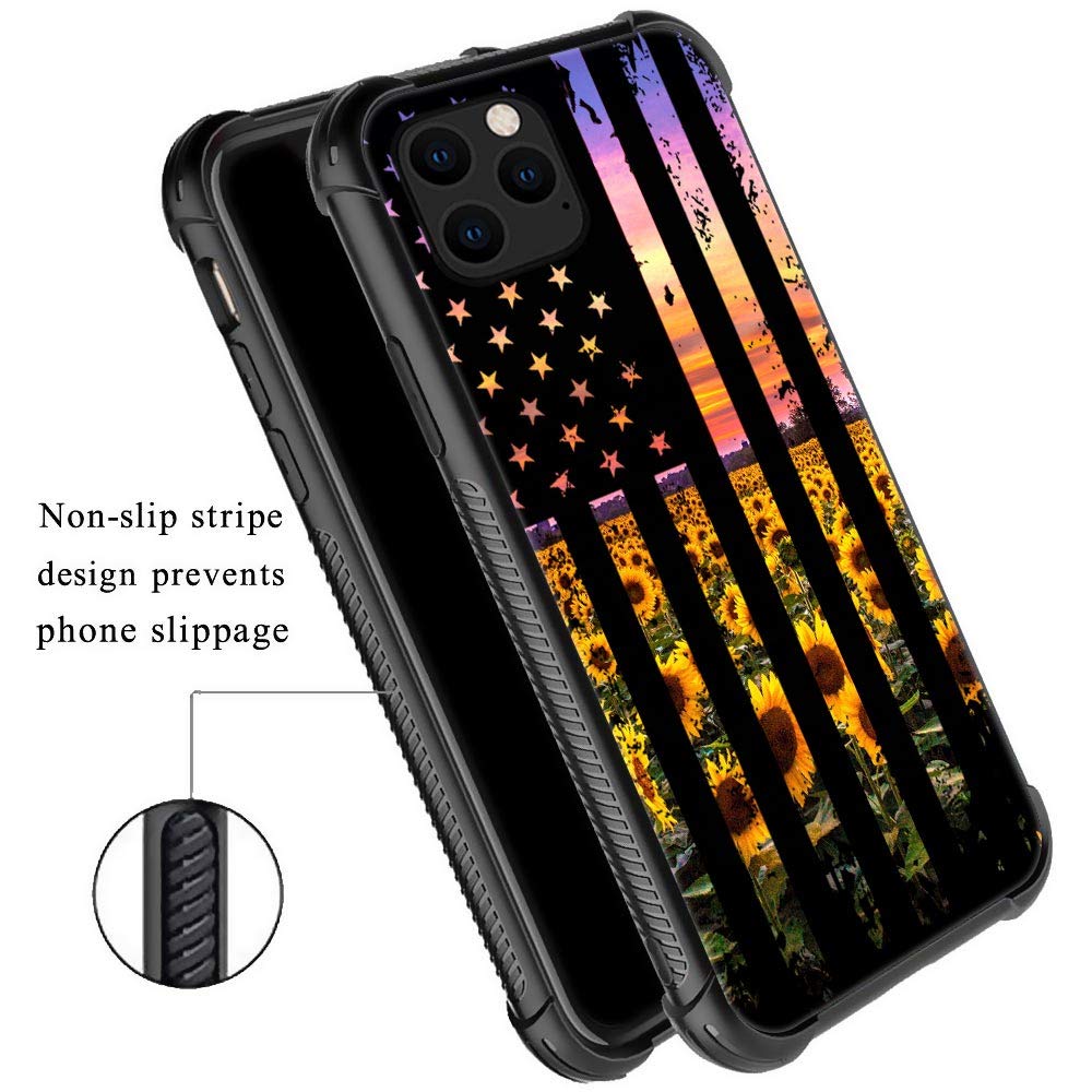 Zhegailian Case Compatible With Iphone 12,Flag Sunflowers Pattern Anti Scratch 12 Pro Cases For Girls Women,Four Corners Desgin