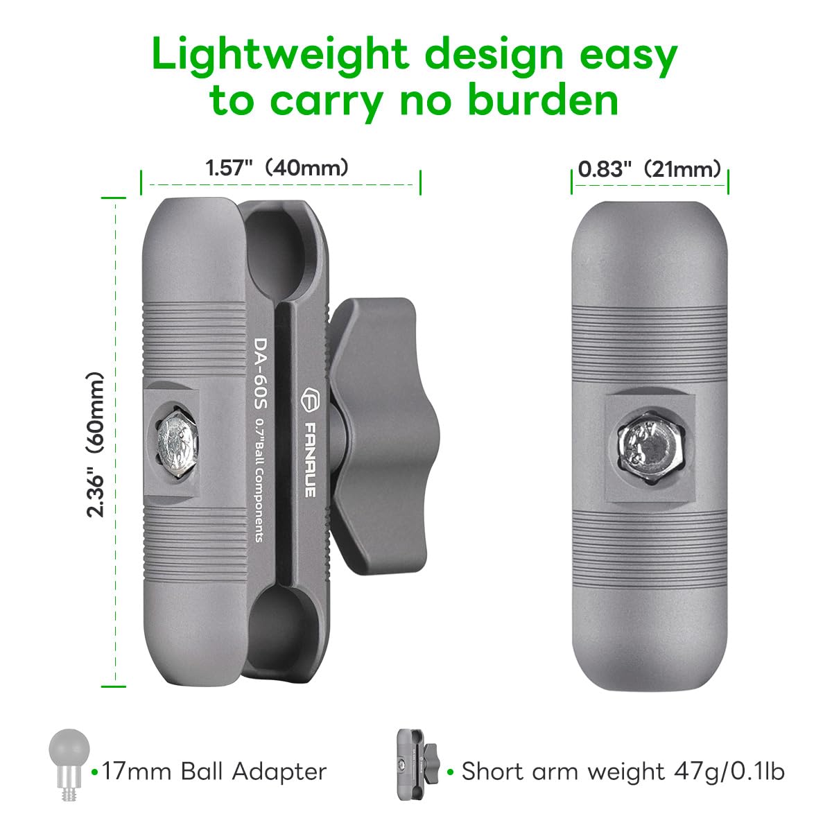Fanaue Double Socket Arm Connects To 17Mm Ball Head Adapter Only, Compatible With Garmin Gps Mount And Bike Motorcycle Phone Hol