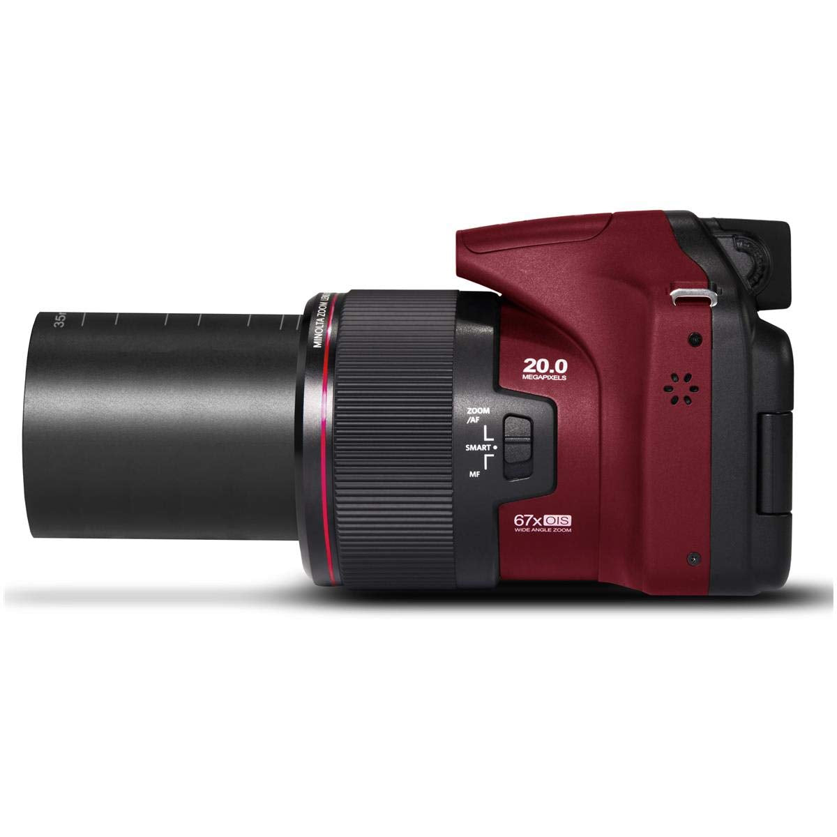 Minolta Pro Shot 20 Mega Pixel HD Digital Camera with 67x Optical Zoom, Full 1080p HD Video & 16GB SD Card (Red)