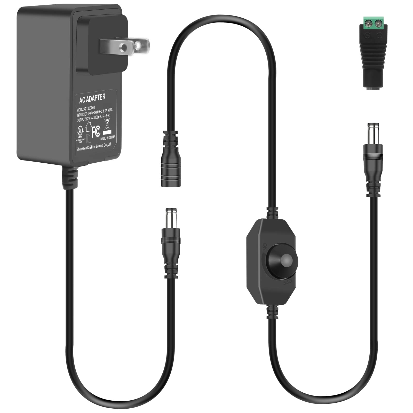 12V 3A Power Adapter, 36W AC 100-240V to DC 12V Transformers Converter with Dimmer Switch, 12V 3A Power Supply Charger with 5.5m