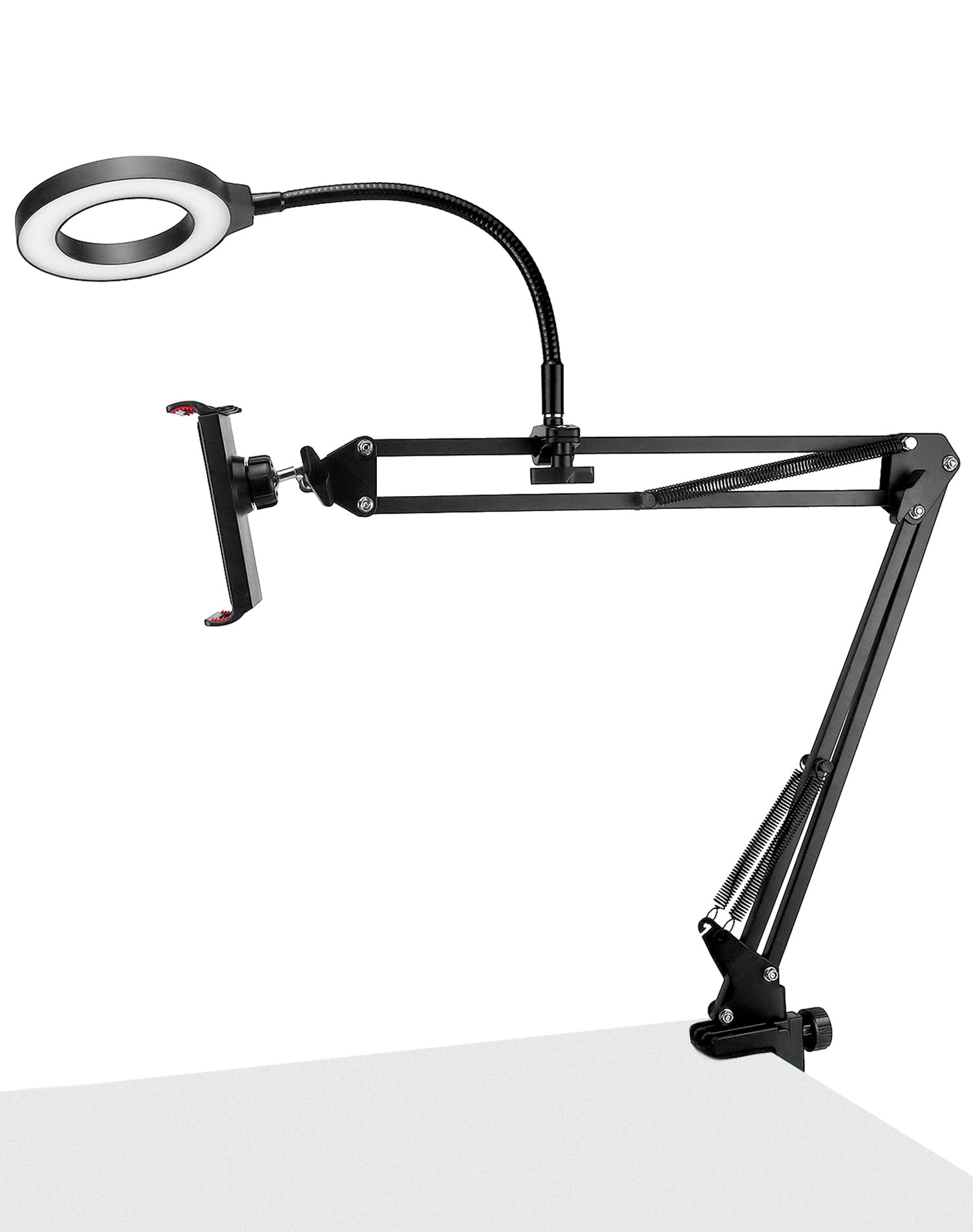 Qwork Overhead Camera Mount, Phone Mount With Ring Light, Flexible Articulating Phone Arm Stand, Phone Holder Stand, Phones Moun
