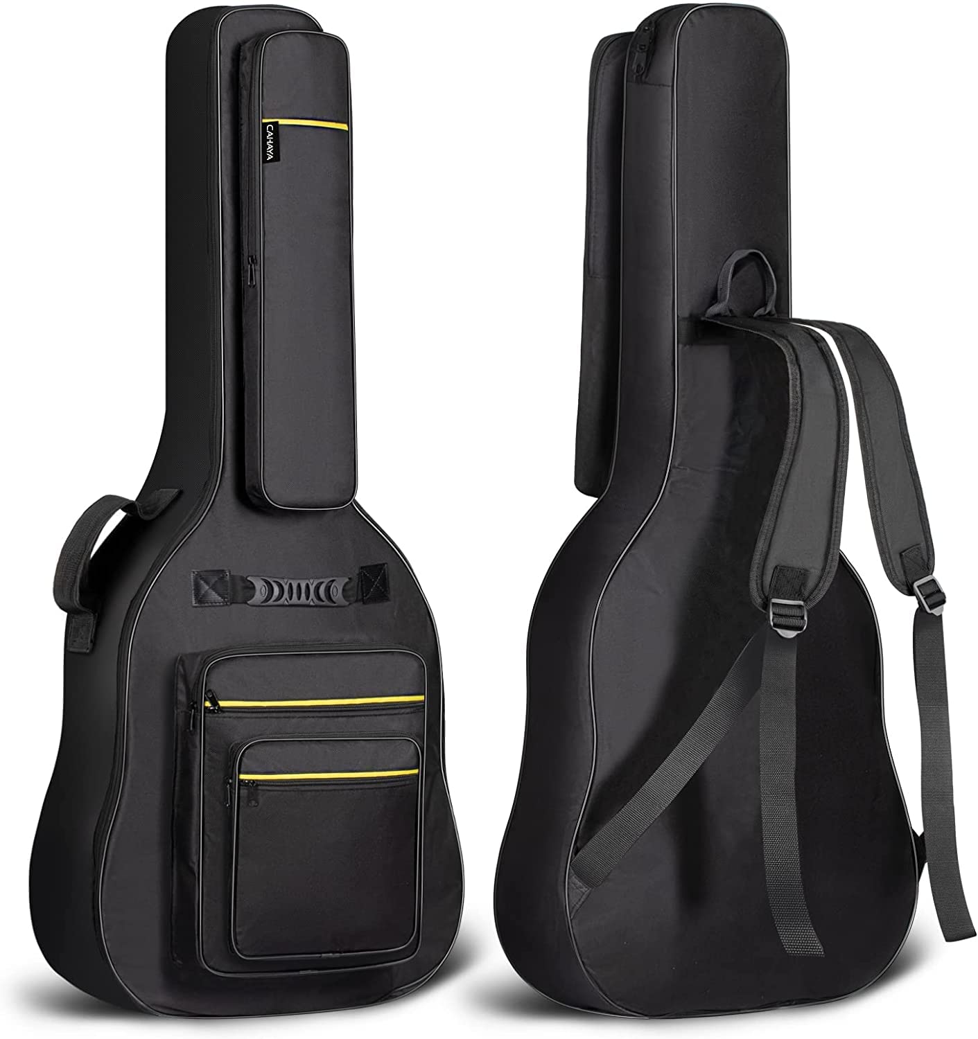 Glow Wings 44 Inch Guitar Bag MultiPockets For Jumbo And Dreadnought Yellow Line Guitar Case 0.47In Thick Padding Water Resiste