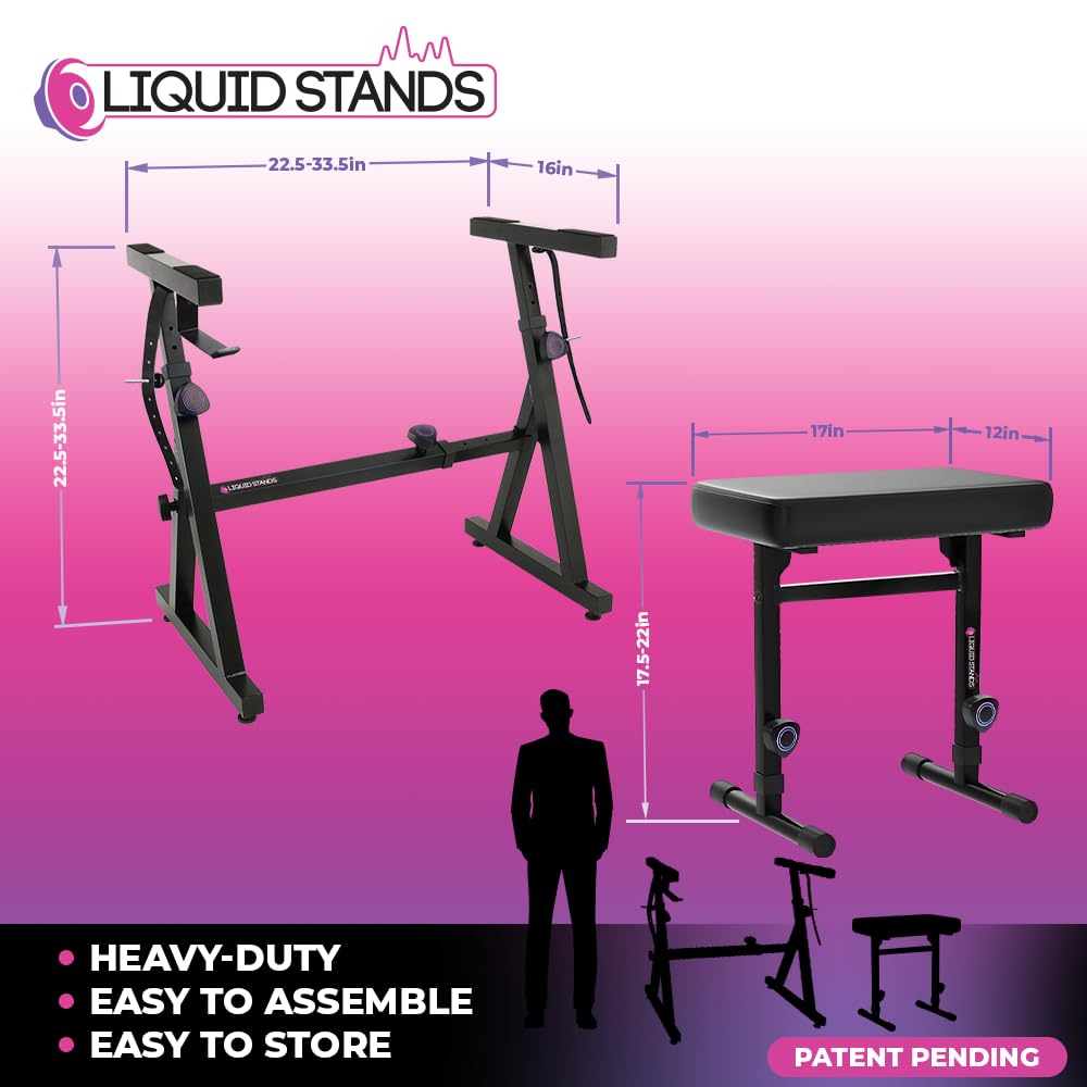 Liquid Stands Piano Keyboard Stand And Bench Set   Portable Heavy Duty Digital Piano Stand For 54 88 Key Electric Pianos & Adjus