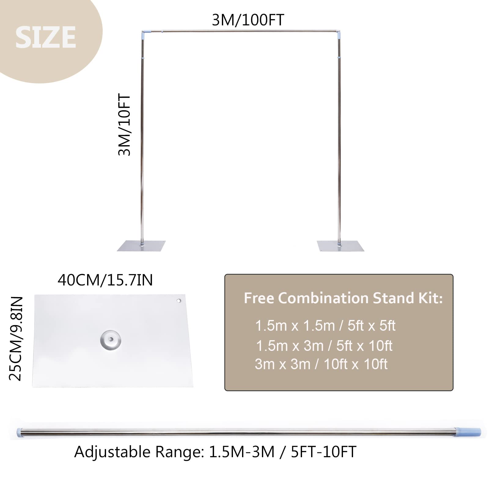 Wupyi Professional Backdrop Stand Pipe Kit,10'X10' Heavy Duty Background Support System Curtain Frame Telescopic With Steel Base