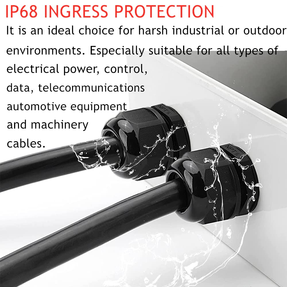 Penglin Cable Glands 1 1/4'' Npt Nylon Cable Connector, Strain Relief Cord Connector, Ip68 Waterproof Adjustable Locknut (1 1/4